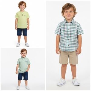 Bundle of 3 Sort Sleeve Tops Toddler Boy Size 3T‎ Green Classic Shirts Vacation